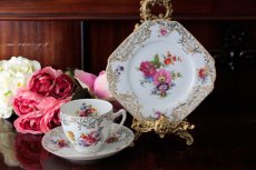 画像2: １９３０年代　チェコ製　手描き　ブーケと金彩のトリオセット１ (2)