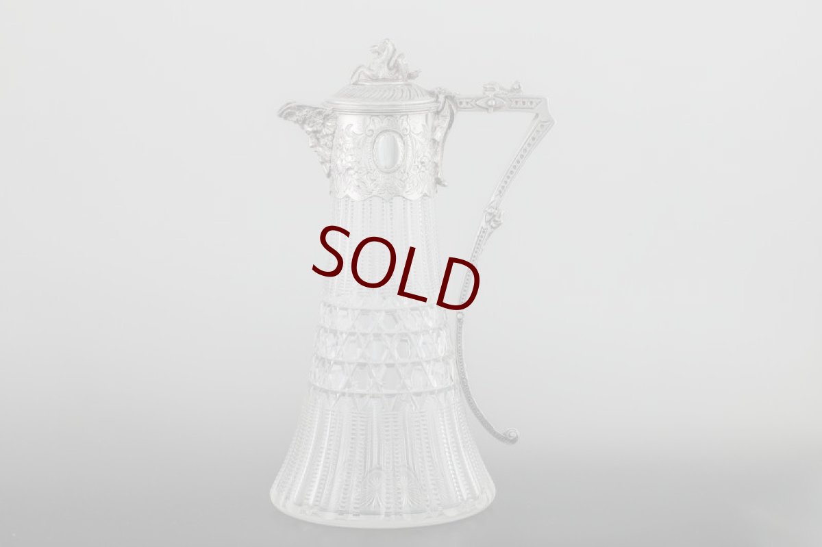 画像2: シルバープレート製 1900年前後　ハンドカットグラス クラレットジャグ  (2)