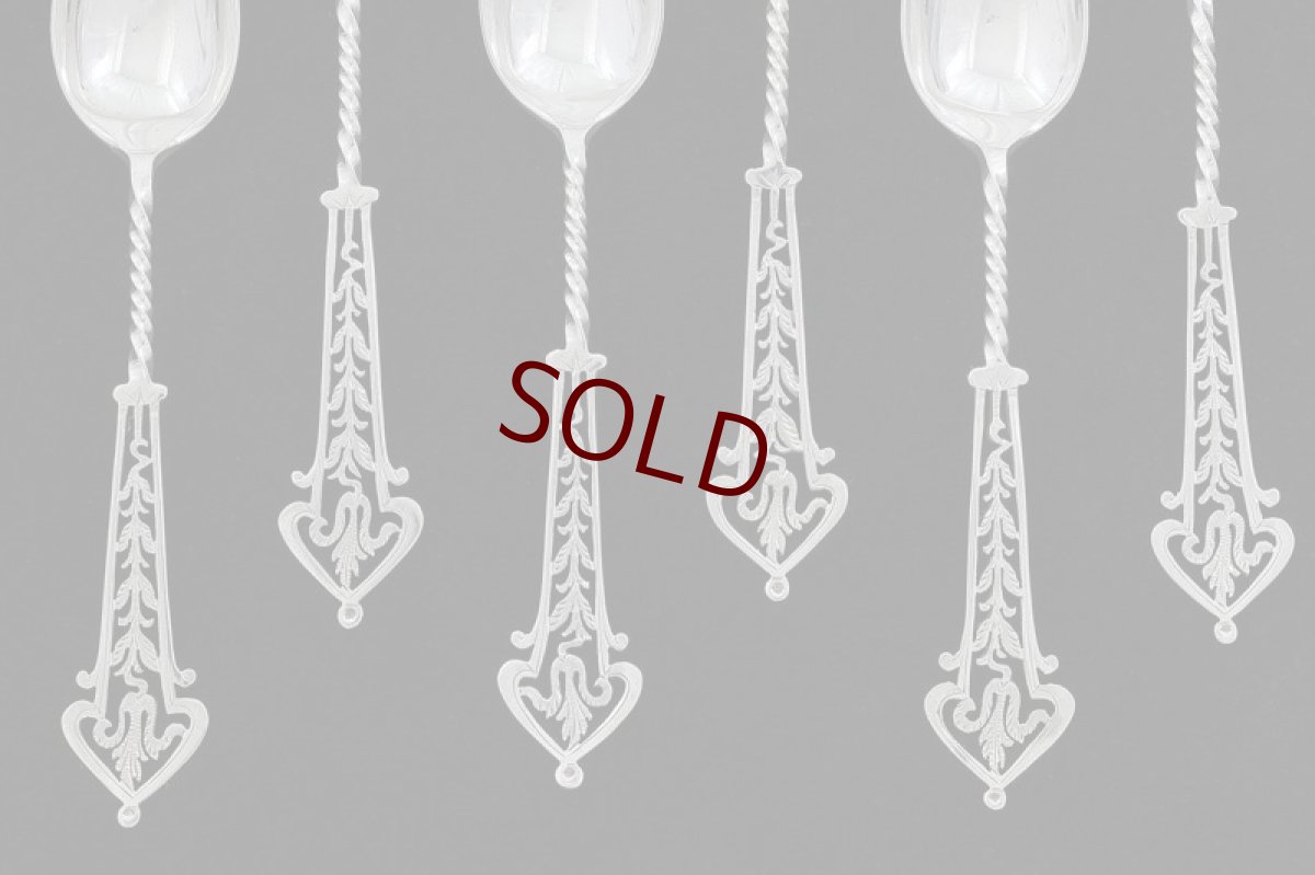 画像6: 純銀製 (925) 1902年　美透かし細工　ティースプーン & シュガートングセット  (6)