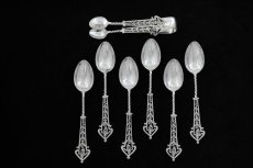 画像5: 純銀製 (925) 1902年　美透かし細工　ティースプーン & シュガートングセット  (5)