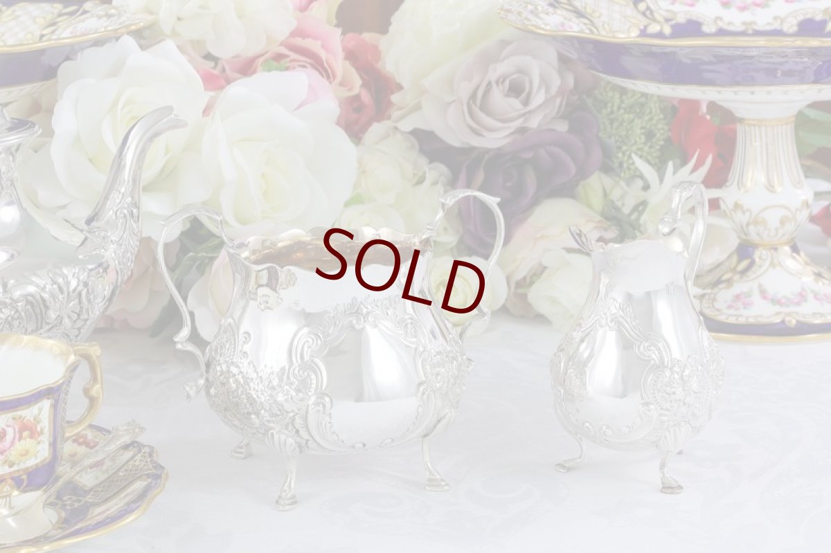 画像1: 純銀製(925) 1895年ロココスタイル　バチェラーサイズクリームジャグ＆シュガーポット (1)