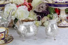 画像1: 純銀製(925) 1895年ロココスタイル　バチェラーサイズクリームジャグ＆シュガーポット (1)