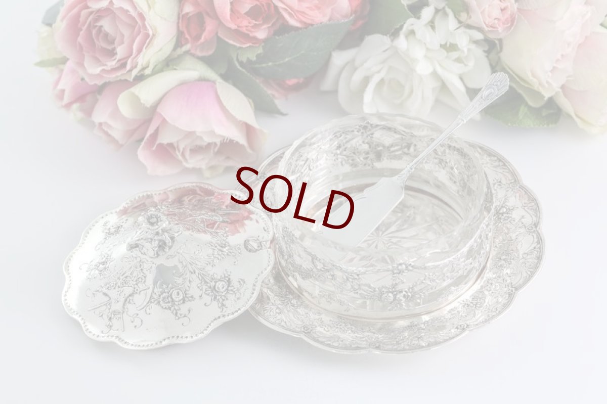 画像5: 純銀製(800)ドイツ製 1900年前後　薔薇のガーランド お花の摘み　透かし細工　バターディッシュ (5)