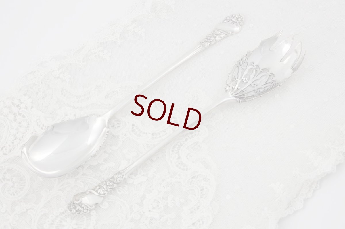 画像2: 純銀製(925) 1906年　お花の装飾ハンドル、透かし細工のサラダサーバー (2)