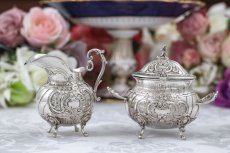 画像1: 純銀製(835)　ドイツ製　ロココスタイル バチェラーサイズ　シュガーポット＆クリームジャグ (1)