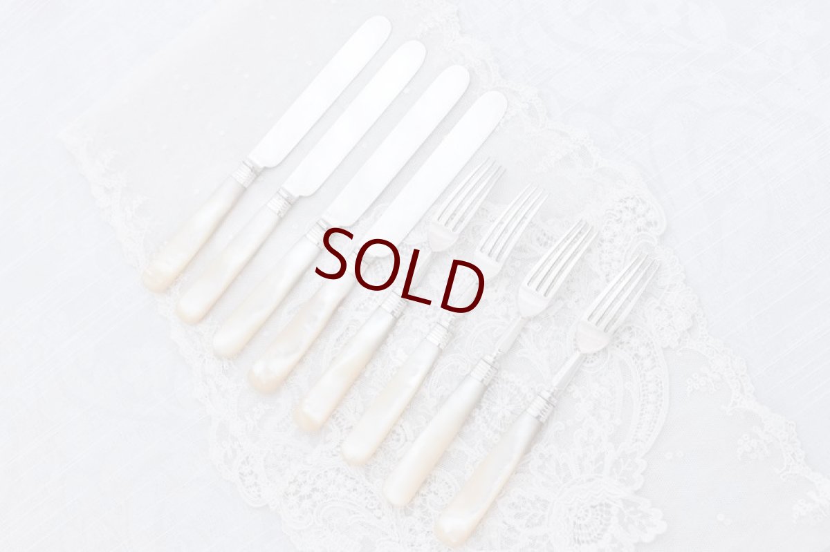 画像10: シルバープレート製 1893年制作　白蝶貝ハンドル　デザートカトラリー４組セット (10)