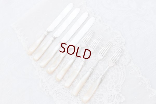 画像10: シルバープレート製 1893年制作　白蝶貝ハンドル　デザートカトラリー４組セット