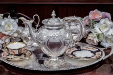 画像1:  シルバープレート  ヴィクトリアン Martin, Hall & Co.  果物とお花のガーランド　ティー３点セット (1)