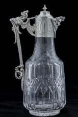 画像5: シルバープレート製ヴィクトリアン　ブドウの葉と実の手彫り彫刻 ハンドカットクリスタルグラスクラレットジャグ (5)