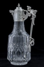 画像3: シルバープレート製ヴィクトリアン　ブドウの葉と実の手彫り彫刻 ハンドカットクリスタルグラスクラレットジャグ (3)