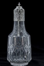 画像6: シルバープレート製ヴィクトリアン　ブドウの葉と実の手彫り彫刻 ハンドカットクリスタルグラスクラレットジャグ (6)