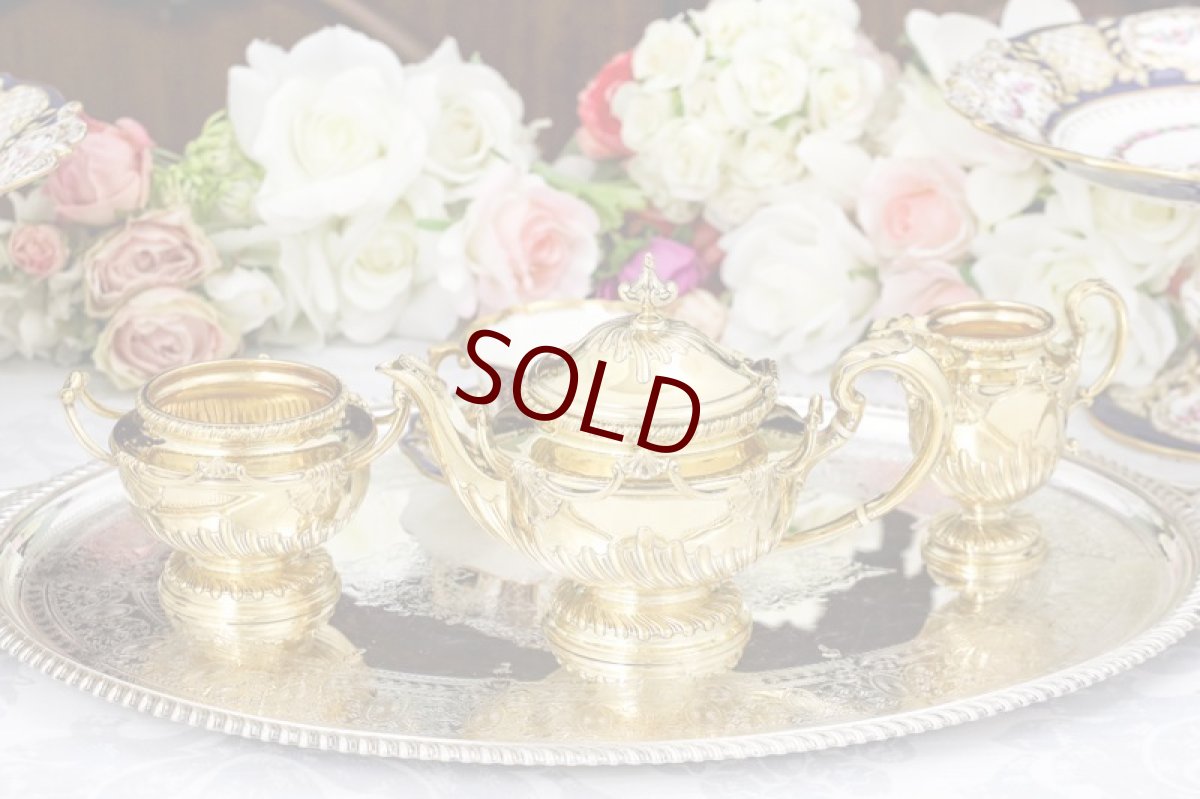 画像1: 純銀製(925) 1913年 特級 バーナード 総金鍍金ギルド  バチェラーサイズ ティーセット (1)