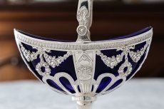 画像1: 純銀製(800-950) フランスインポート　リボンと薔薇のガーランド　シュガーバスケット (1)