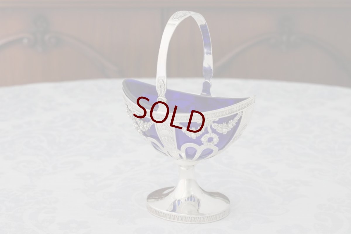 画像3: 純銀製(800-950) フランスインポート　リボンと薔薇のガーランド　シュガーバスケット (3)