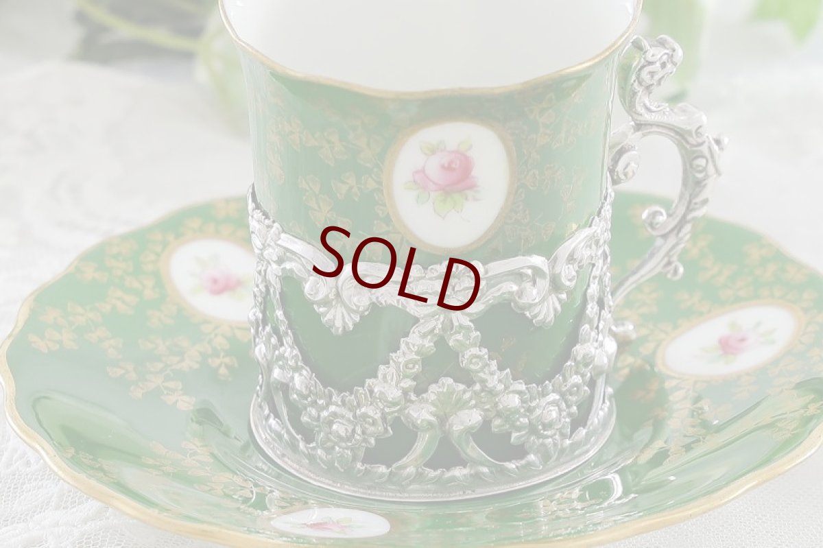 画像13: 純銀製(925)1909年　リボンとお花のガーランドのホルダー　コールポート　薔薇のコーヒーセット (13)