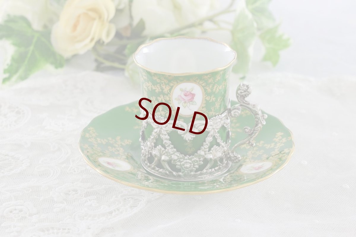 画像9: 純銀製(925)1909年　リボンとお花のガーランドのホルダー　コールポート　薔薇のコーヒーセット (9)