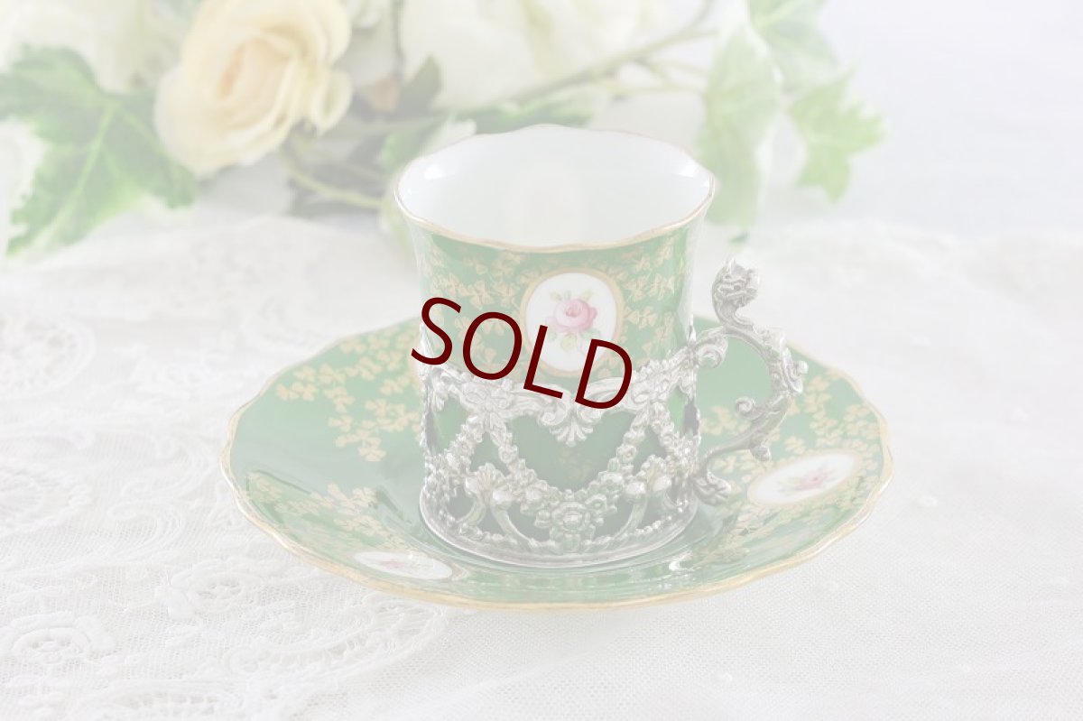 画像10: 純銀製(925)1909年　リボンとお花のガーランドのホルダー　コールポート　薔薇のコーヒーセット (10)