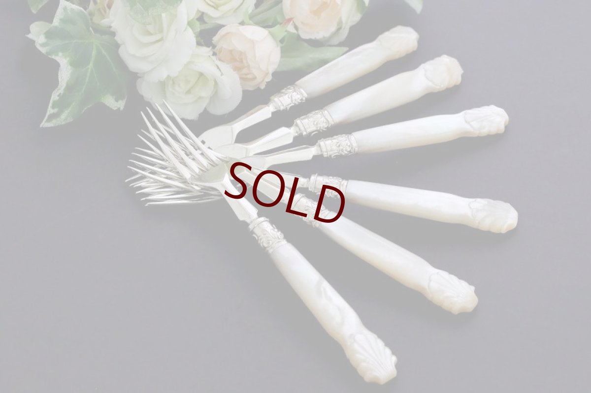 画像5: 純銀製(925)1877年　白蝶貝ハンドル　デザートフォーク6本セット (5)