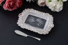 画像7: 純銀製（925）1898年　ロココ調　打ち出し彫刻　カットグラス　バターディッシュ (7)