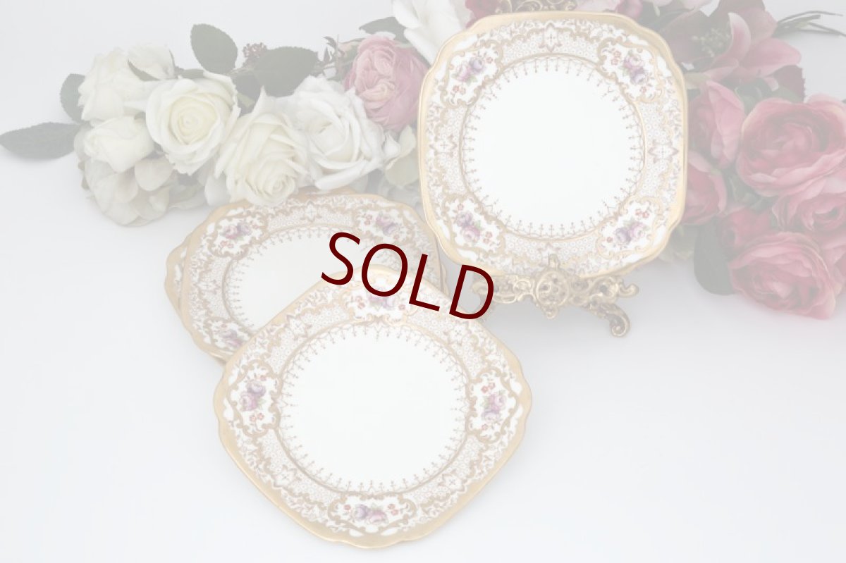 画像2: ロイヤルアルバート　ヴィンテージ 金彩　手描き　ケーキ皿　4枚セット (2)