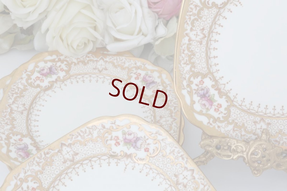 画像1: ロイヤルアルバート　ヴィンテージ 金彩　手描き　ケーキ皿　4枚セット (1)