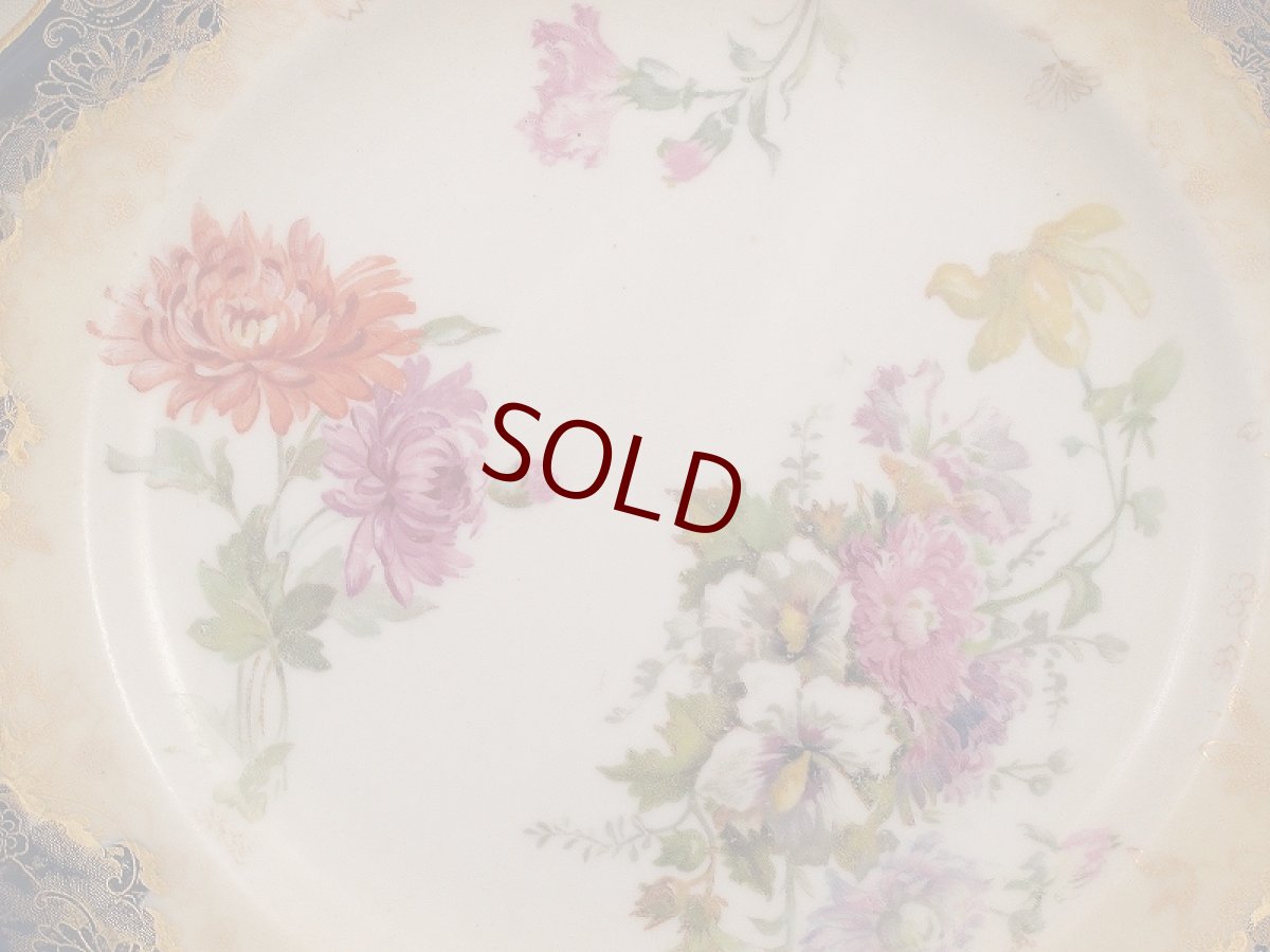 画像6: 1912-39年 ハマーズレイ コバルトブルー 金彩 草花のブーケ トリオセット (6)