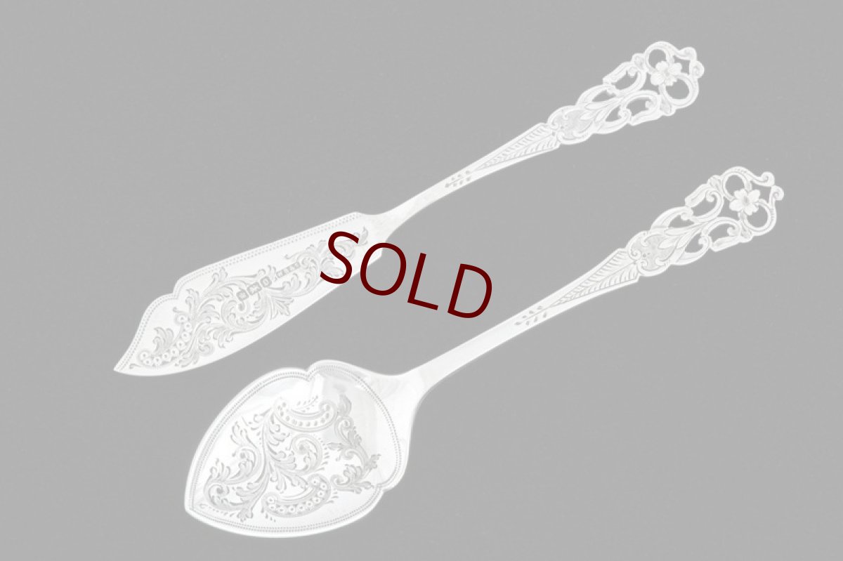 画像1: 純銀製(925) 1906年　エドウォーディアン　透かし細工　バターナイフ & ジャムスプーンセット (1)