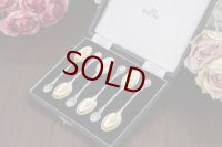 純銀製(925)ヴィンテージシルバー 1953年お花のエナメル　金鍍金　スプーン6本セット