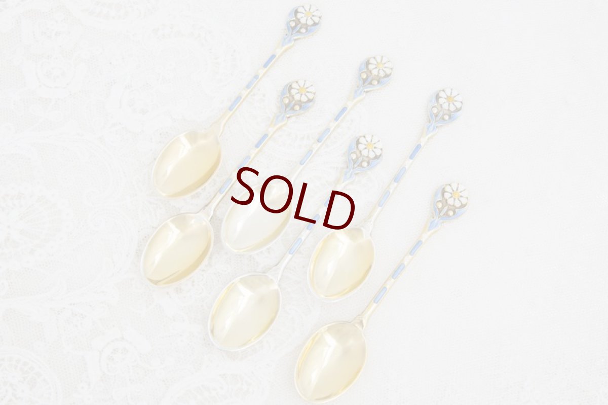 画像2: 純銀製(925)ヴィンテージシルバー 1953年お花のエナメル　金鍍金　スプーン6本セット (2)