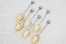 画像2: 純銀製(925)ヴィンテージシルバー 1953年お花のエナメル　金鍍金　スプーン6本セット (2)