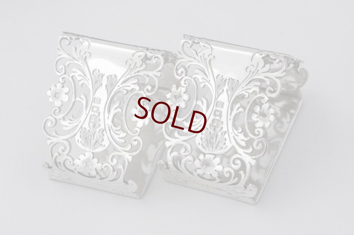 画像5: 純銀製(925) アンティークシルバー 1904年  ナプキンリング2組セット (5)