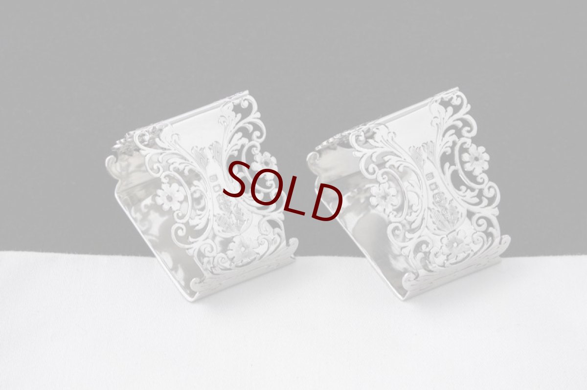 画像6: 純銀製(925) アンティークシルバー 1904年  ナプキンリング2組セット (6)