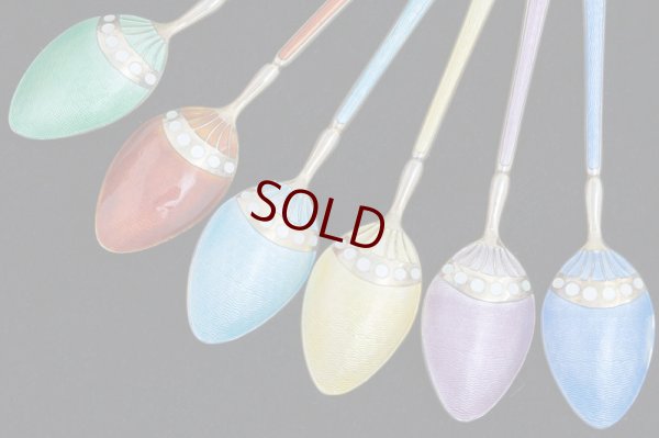 画像3: 訳あり！純銀製(925) ビンテージシルバー エナメル 金鍍金 コーヒースプーン6本セット　