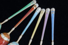 画像4: 訳あり！純銀製(925) ビンテージシルバー エナメル 金鍍金 コーヒースプーン6本セット　 (4)