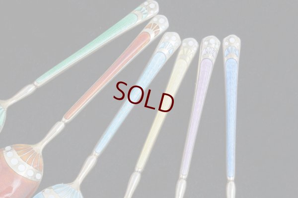 画像4: 訳あり！純銀製(925) ビンテージシルバー エナメル 金鍍金 コーヒースプーン6本セット　