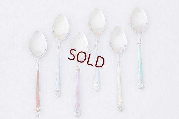 画像6: 訳あり！純銀製(925) ビンテージシルバー エナメル 金鍍金 コーヒースプーン6本セット　