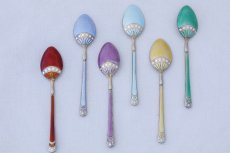 画像5: 訳あり！純銀製(925) ビンテージシルバー エナメル 金鍍金 コーヒースプーン6本セット　 (5)