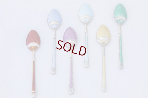 画像5: 訳あり！純銀製(925) ビンテージシルバー エナメル 金鍍金 コーヒースプーン6本セット　