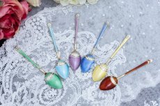 画像2: 訳あり！純銀製(925) ビンテージシルバー エナメル 金鍍金 コーヒースプーン6本セット　 (2)