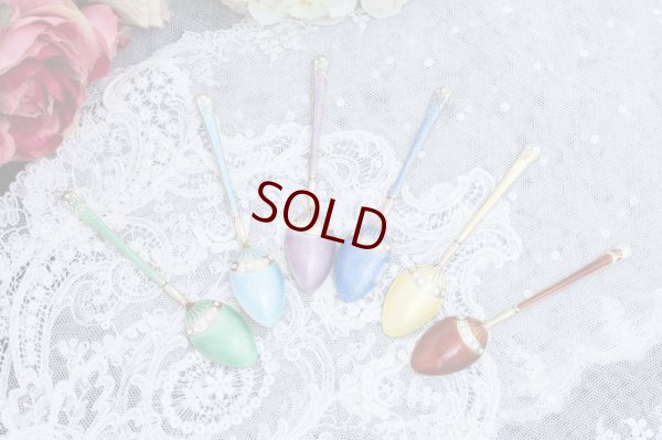 画像2: 訳あり！純銀製(925) ビンテージシルバー エナメル 金鍍金 コーヒースプーン6本セット　