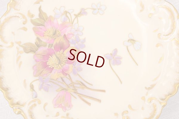 画像4: リモージュ　 1891年 - 1914年 Alfred Lanternier 金彩手描き すみれの花の低ケーキスタンド ペアセット その1　