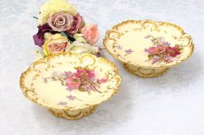 画像1: リモージュ　 1891年 - 1914年 Alfred Lanternier 金彩手描き すみれの花の低ケーキスタンド ペアセット その2　 (1)