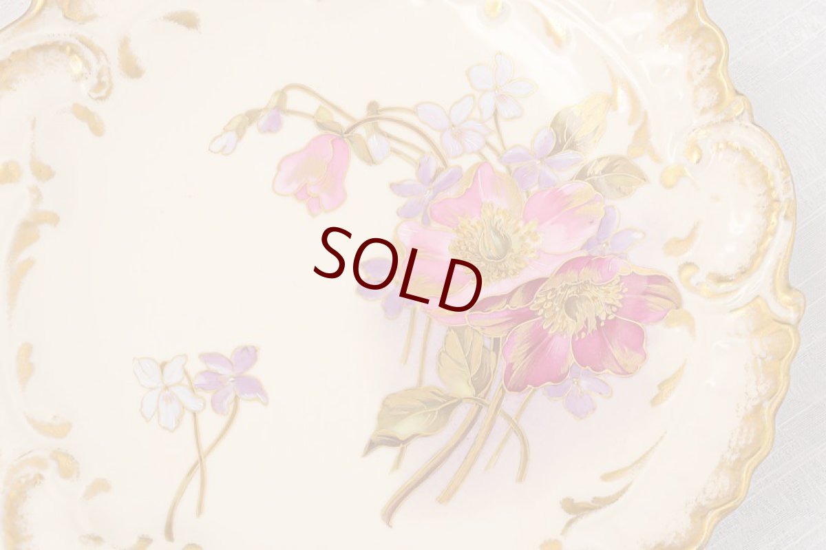 画像8: リモージュ　 1891年 - 1914年 Alfred Lanternier 金彩手描き すみれの花の低ケーキスタンド ペアセット その1　 (8)