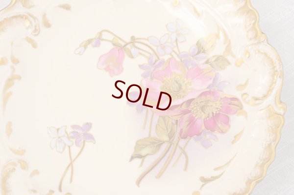 画像8: リモージュ　 1891年 - 1914年 Alfred Lanternier 金彩手描き すみれの花の低ケーキスタンド ペアセット その1　