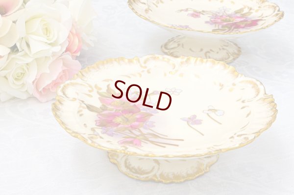 画像2: リモージュ　 1891年 - 1914年 Alfred Lanternier 金彩手描き すみれの花の低ケーキスタンド ペアセット その1　