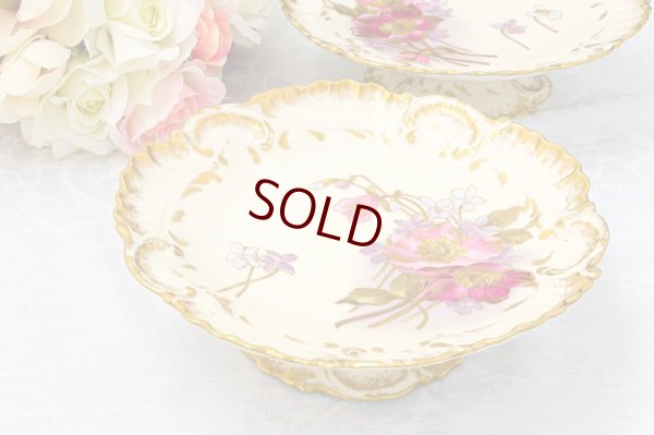 画像6: リモージュ　 1891年 - 1914年 Alfred Lanternier 金彩手描き すみれの花の低ケーキスタンド ペアセット その1　