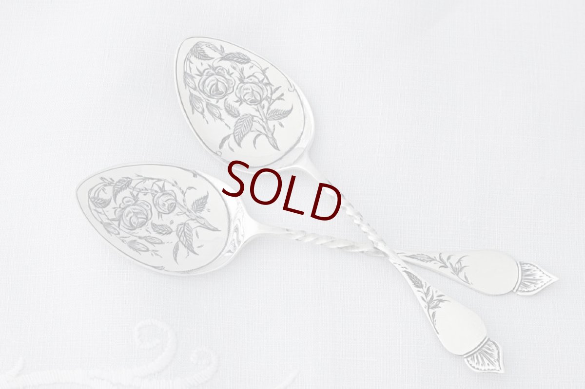 画像3: アンティークシルバー　純銀製　薔薇のモチーフ　ペア　ジャムスプーン　セット (3)