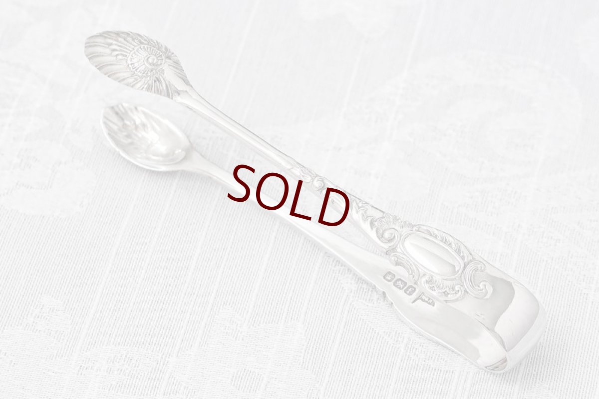 画像8: アンティークシルバー 純銀製(925) ロココ風 貝のボウル ティースプーン 6本＆シュガートングセット (8)