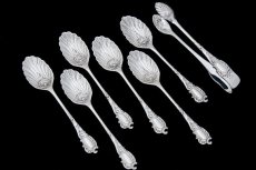 画像2: アンティークシルバー 純銀製(925) ロココ風 貝のボウル ティースプーン 6本＆シュガートングセット (2)