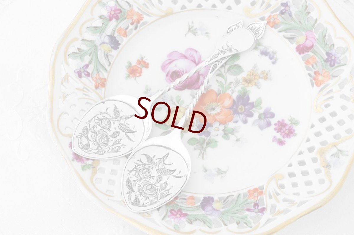 画像7: アンティークシルバー　純銀製　薔薇のモチーフ　ペア　ジャムスプーン　セット (7)